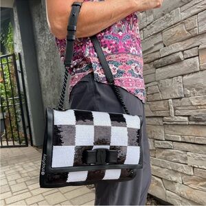 Salvatore Ferragamo Sequin Viva Bow Shoulder Bag